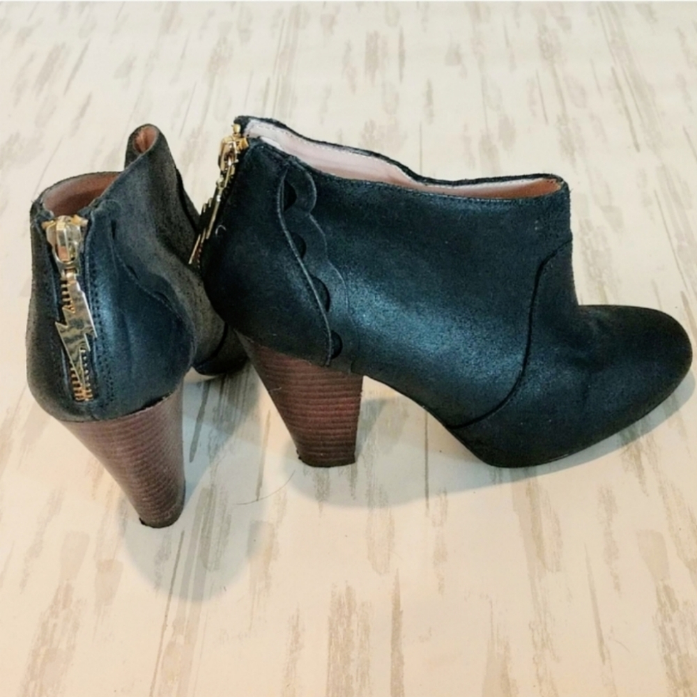 Betsey Johnson Black Suede Ankle Booties with Wood Block Heel